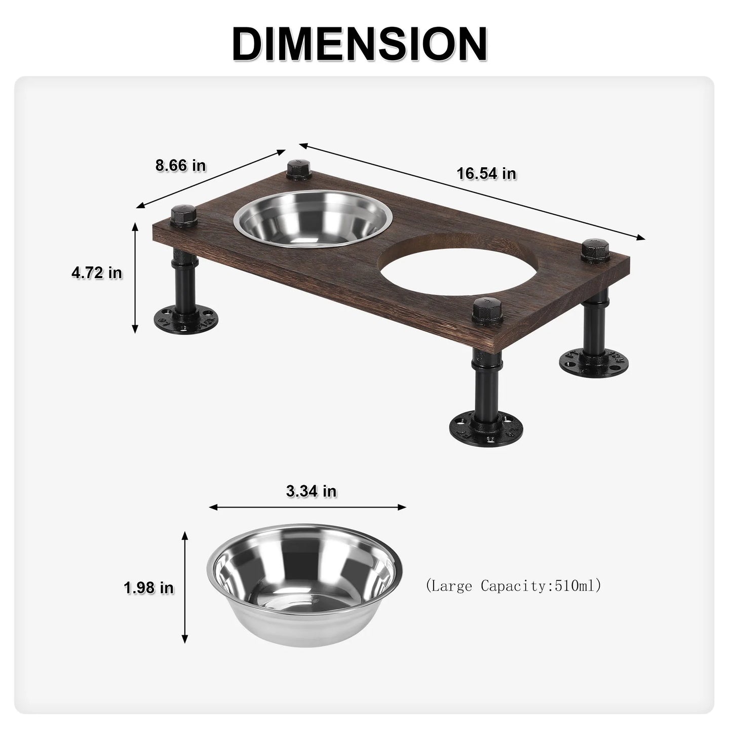 Elevated Dog Bowls Raised Dog Bowl Stand with 2 Stainless Steel Dog Bowls Small Dog Bowls with Non-Slip Base and Wooden Surface