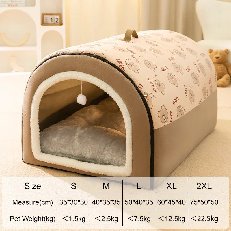 1PC Dog Cave 2 in 1 Detachable Covered Cat Bed with Ball Pendant Cat Hideaway House, Warm Washable Cozy Dog Beds for Large Dogs