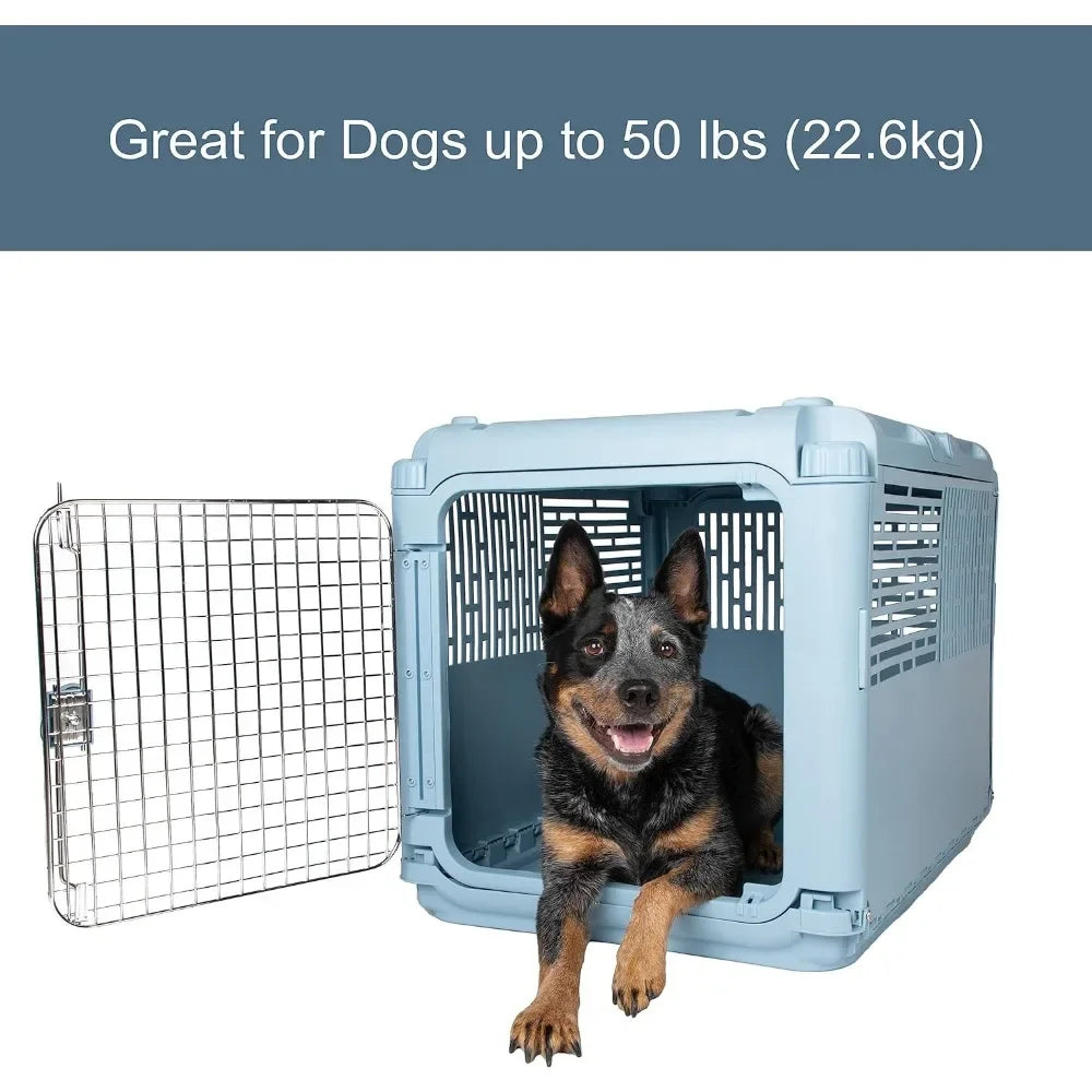 Plastic Kennels Rolling Plastic Wire Door Travel Dog Crate, Collabsible Kennel, 22.1" L x 23.3" W x 30.6" H easy assembly