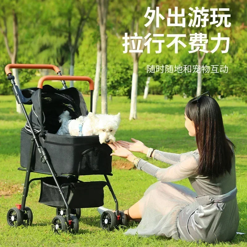 Pet Stroller Dog Cat Large and Small Dog Out Pet Cart Outdoor Travel Lightweight Foldable