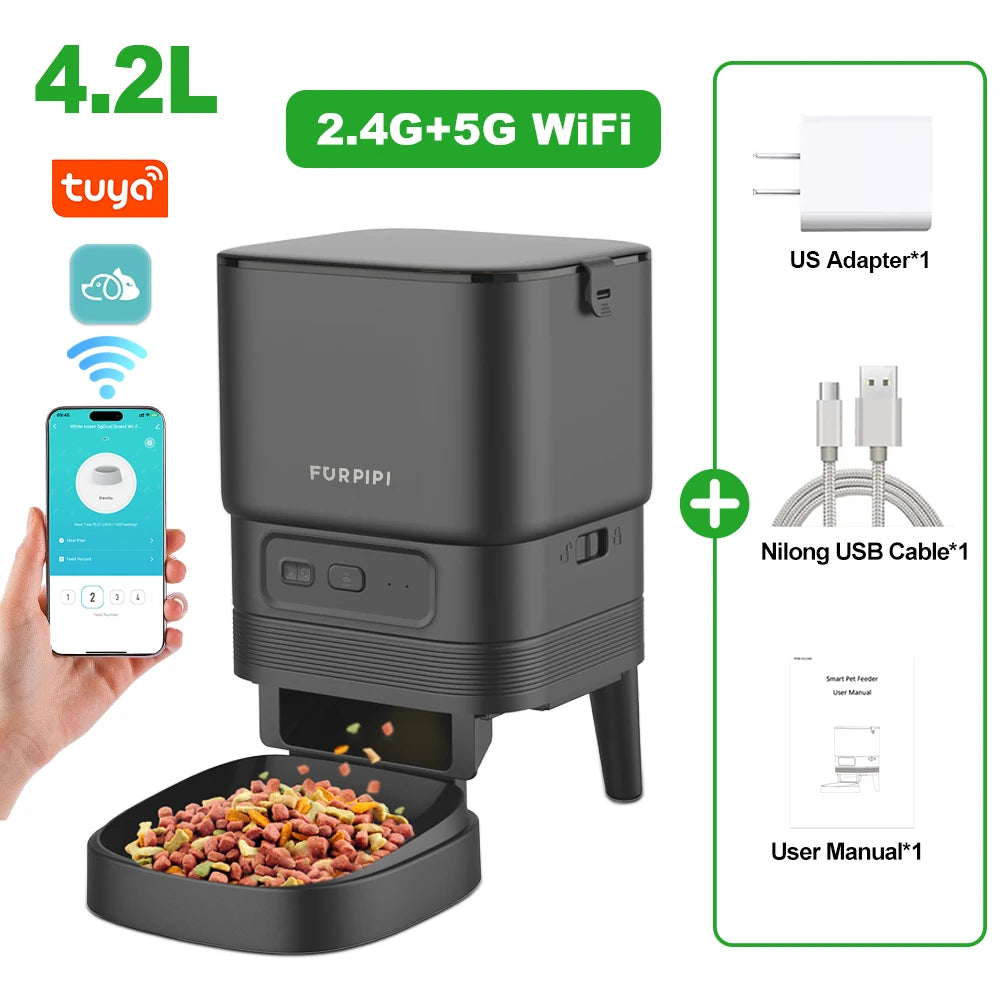 Automatic Feeder for Cat Dog 5G WiFi Smart Cat Feeder Feed Time Setting for Pets Dogs Cats Food Automatic Dispenser Bowl Furpipi