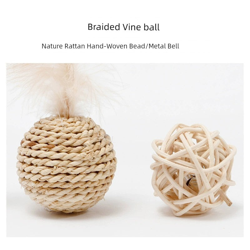 Pet Toy Rattan Sound Bell Ball Feather Toy Ball Cat Vine Bal Chasing and Running Funny Cat Toy Cat Self-Hi Play