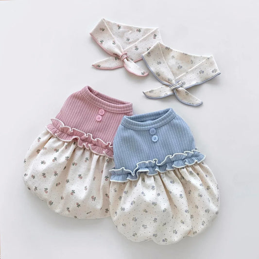 New Winter INS Small Scarf Floral Bubble Skirt Vest Dog Cat Home Clothes Pet Clothes Scarves Dog Clothes Designer Floral Lace