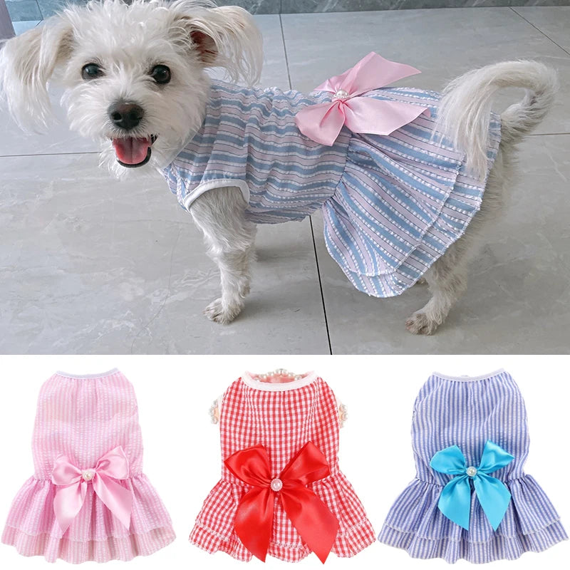 Cute Cheap Puppy Dog Bow Dress Skirt Summer Pet Dresses for Small Dogs Yorkshire Shih Tzu Cat Clothes mascotas Clothing sukienki