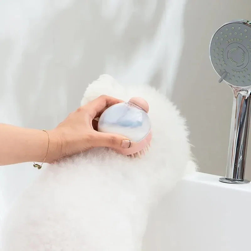 Pet Bath Brush Soft Silicone With Shampoo Dispenser Gentle Massage For Grooming And Cleaning Fur And Hair