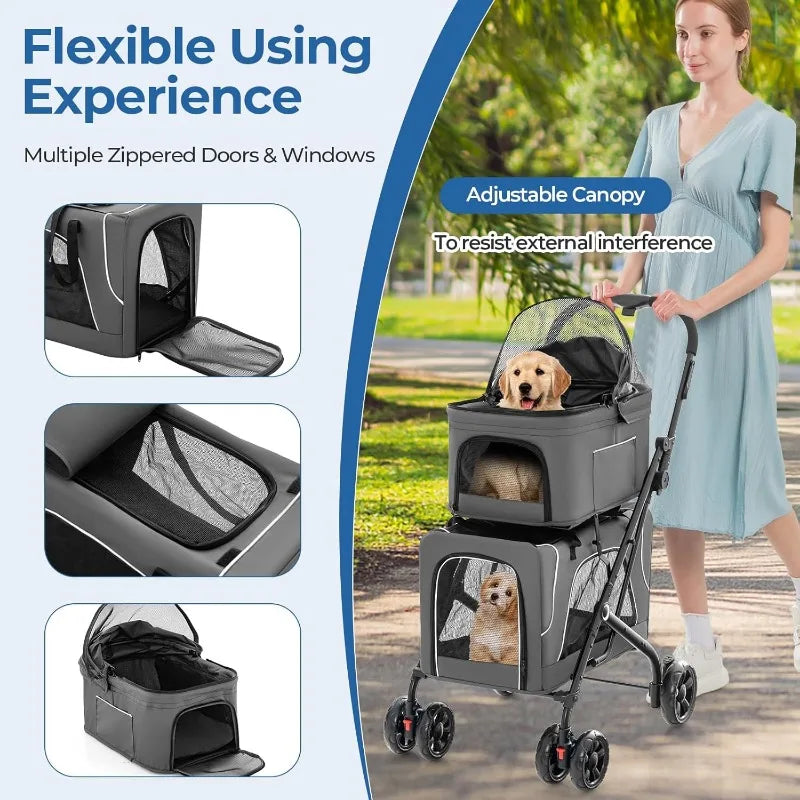 Giantex Double Dog Stroller - Pet Stroller for 2 Dogs, Detachable Carriers, Safety Belt, Folding Dog Stroller Small Medium Dogs