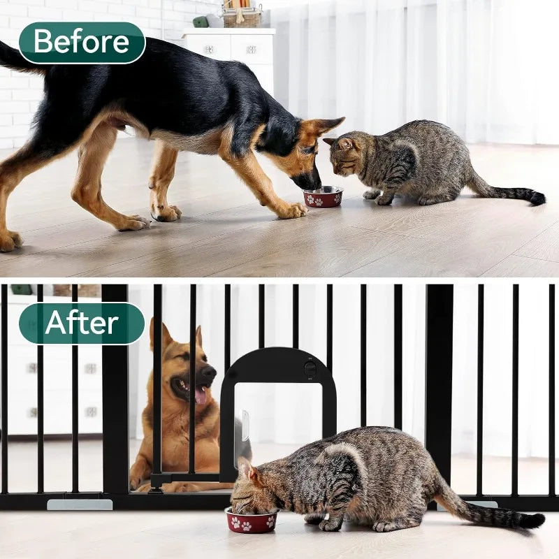 Baby Gate with Adjustable Cat Door, 29-43" Auto Close Durable Dog Gate for Stairs, Doorways and House,