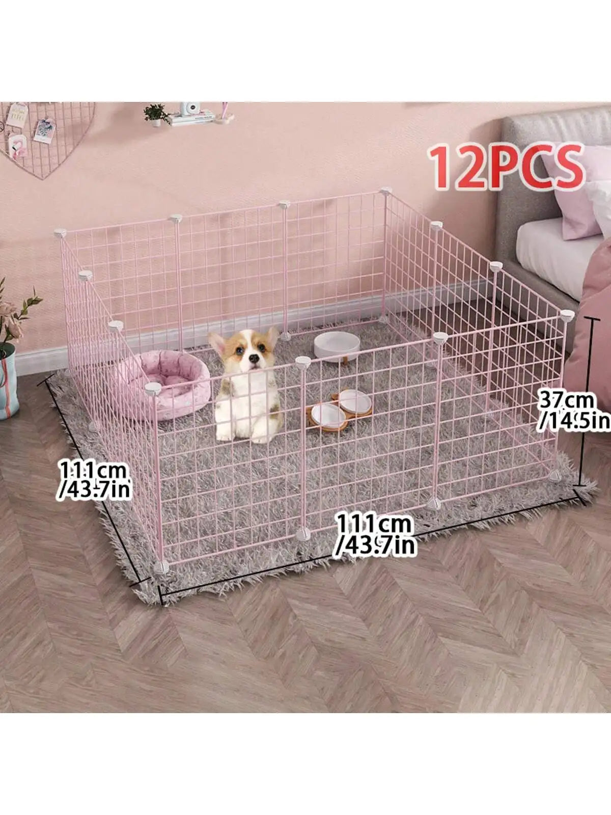 Pink dog pet fence Indoor isolation dog cage Small dog iron guardrail Free combination pet fence for cats and dogs