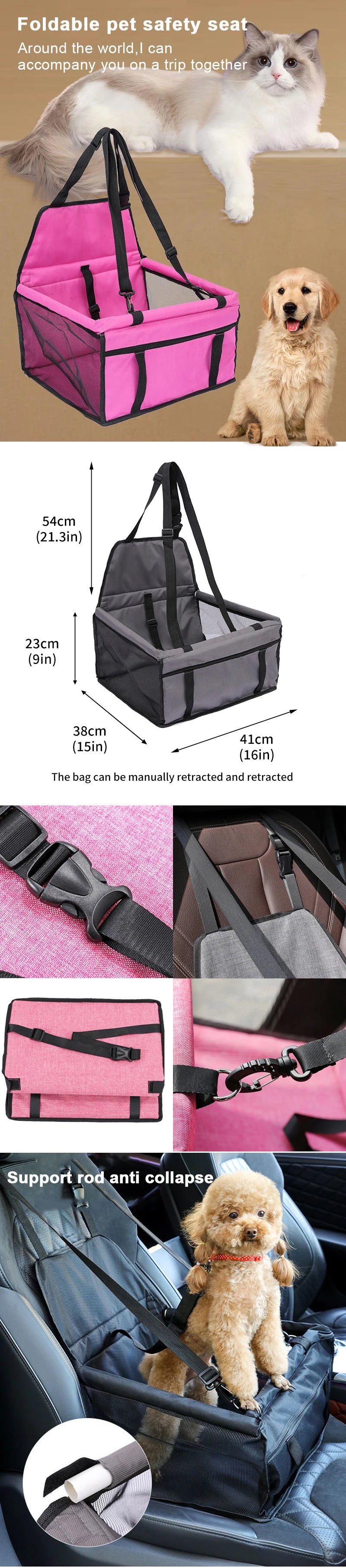 Dog Car Seat Cover Folding Hammock Pet Carriers Bag Basket Carrying for Cats Stable Foldable Travel Pet Dog Car Seat