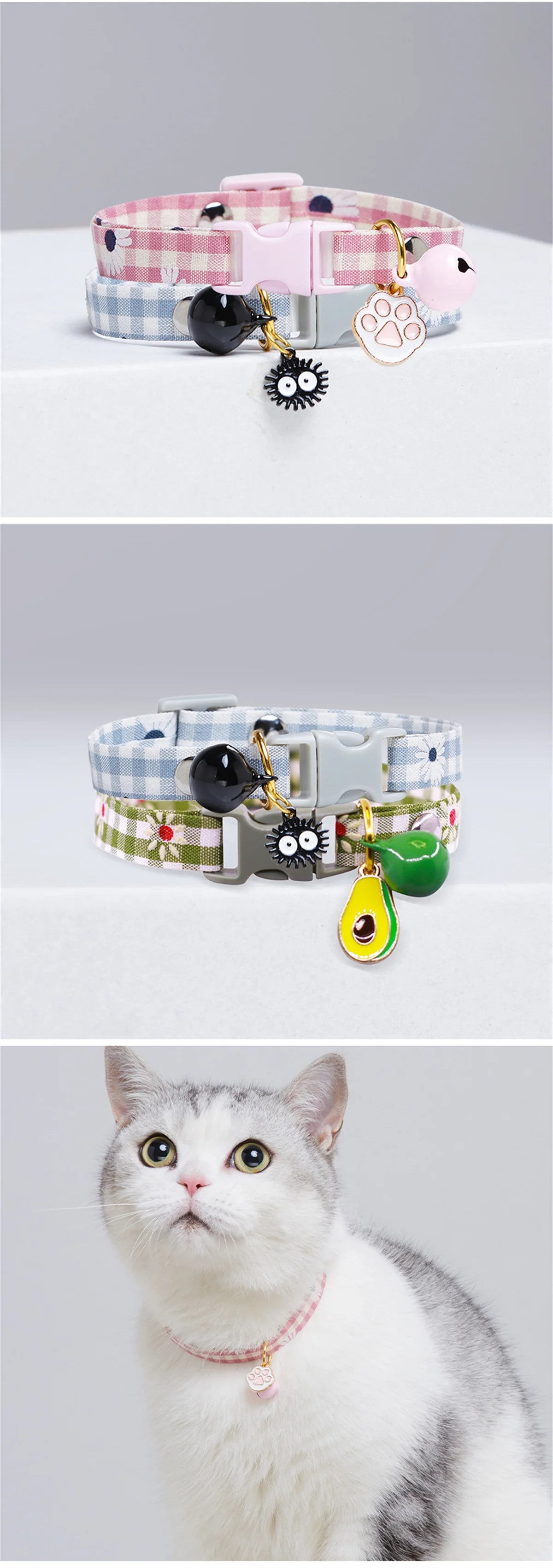 Collar Candy Avocado Pendant Cat Plaid Cat Collars Bell Cartoon Necklace Adjustable Collar for Cat Small Dog Pet Cat Accessories