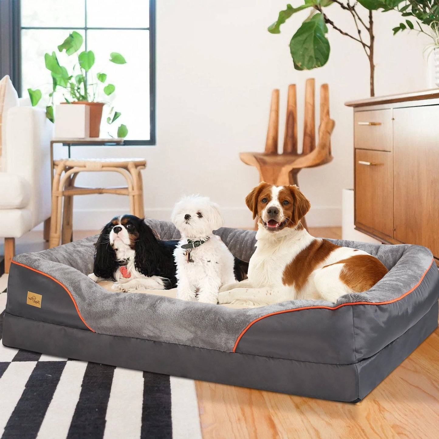 L XL 2XL 3XL Dog Bed Super Soft Orthopedic Foam Pet Bed Sleeping Mat with Cotton-padded Bolster and Removable Cover