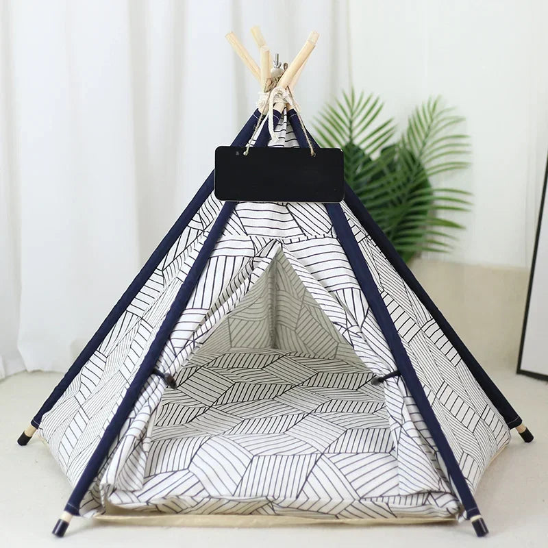 Pet Tent House Dog Bed Portable Removable Washable Teepee Puppy Cat Indoor Outdoor Kennels Cave with Cushion and Blackboard