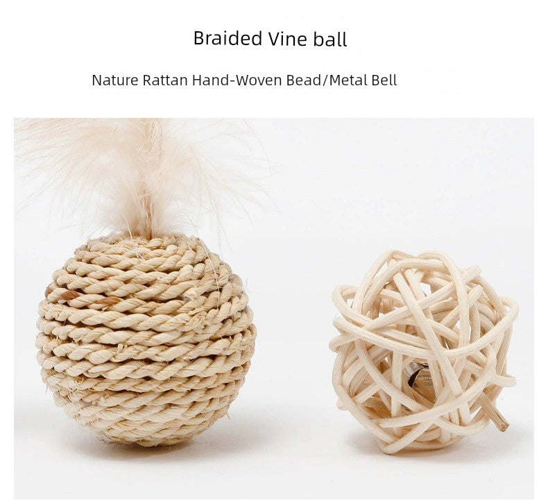 Pet Toy Rattan Sound Bell Ball Feather Toy Ball Cat Vine Bal Chasing and Running Funny Cat Toy Cat Self-Hi Play