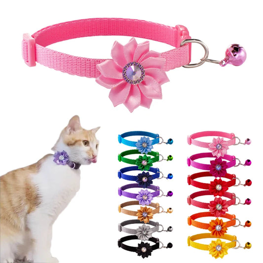 Flower Cat Collar Safety Breakaway Bell Cute Gato Coleira Small Dog Collars Pet Collier Chain Quick Release for kitten Puppy