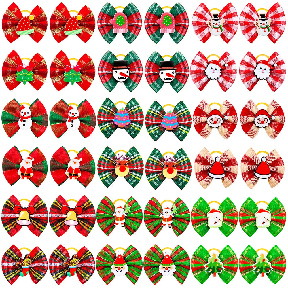 10/20/30Pcs Dog Hair Bows Pet Bows Christmas Grooming Plaid Dogs Bowkont With Rubber Band Small Dogs Party Hoilday Pet Supplies