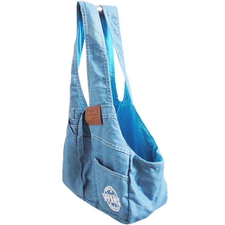 Sac de transport en bandoulière en denim pour petits chiens et chats