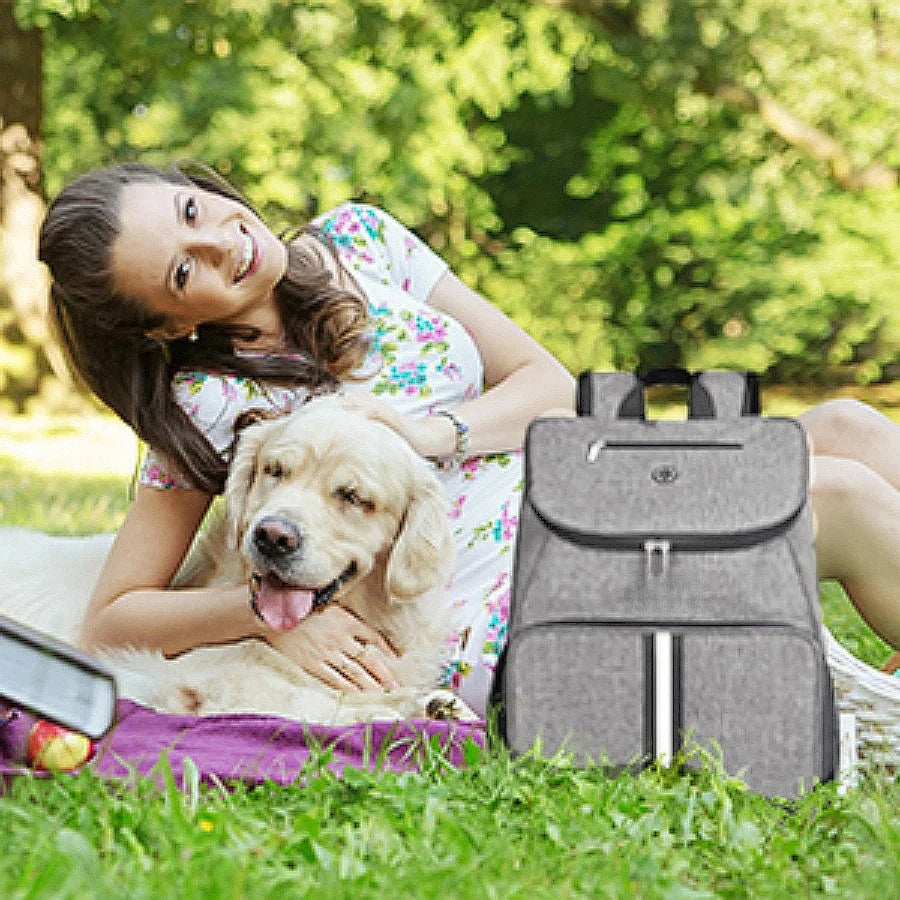 5-Pack Gray Travel Bag Dog Cat Supplies Backpack, Water-resistent Diaper Pads Food Storage Travel Outdoor Portable Backpacks Set