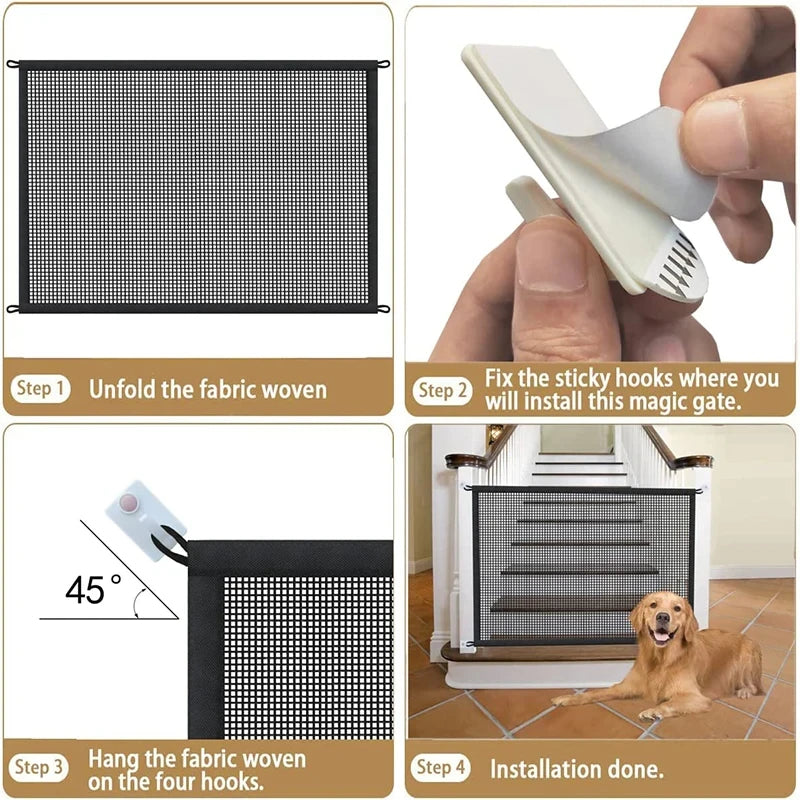 Clôtures de barrière pour chien avec 4 crochets pour animaux de compagnie, barrière d'escalier en réseau isolé pour animaux de compagnie, nouveau parc pliable en maille respirante pour clôture de sécurité pour chien