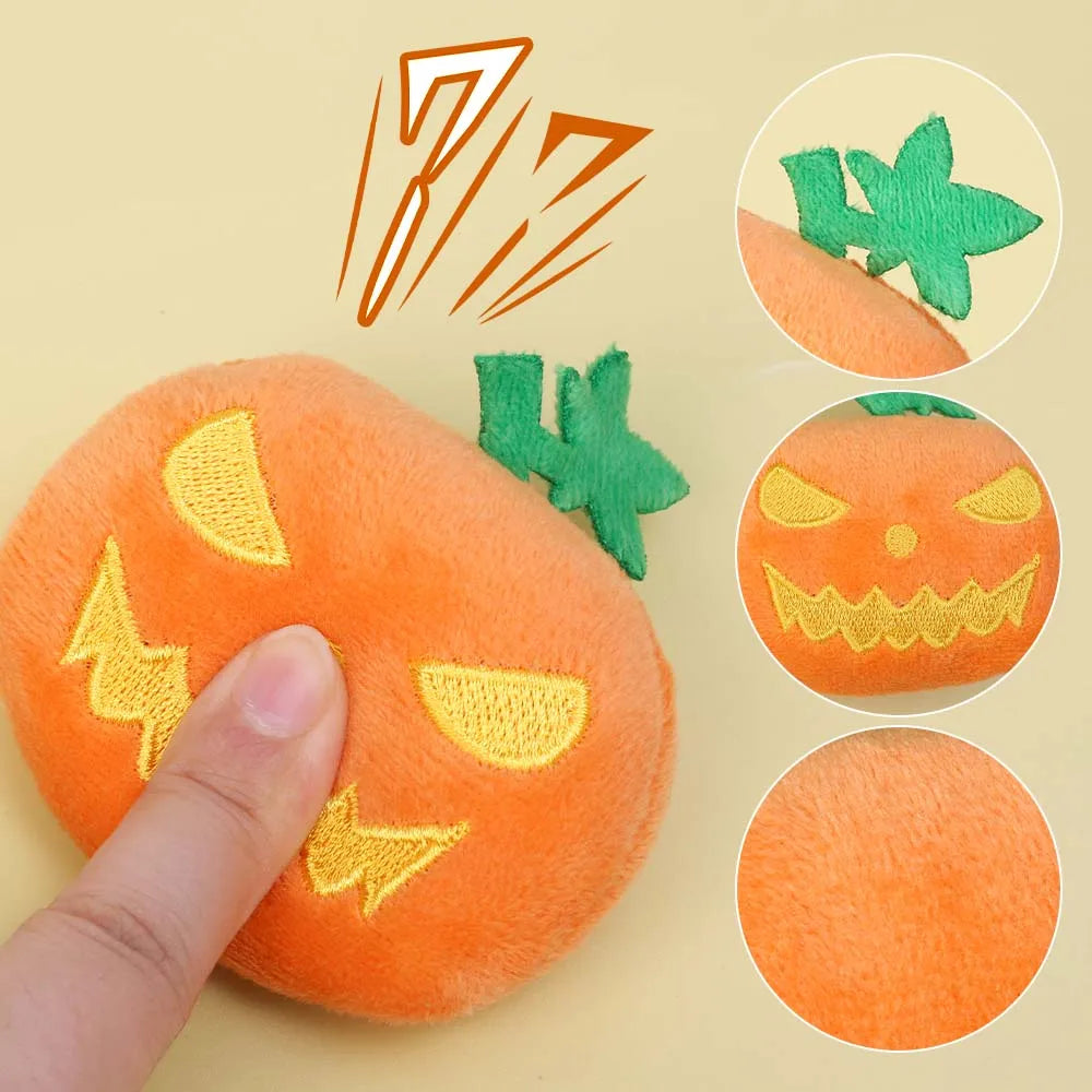 Halloween Dog Toy Funny Pumpkin Ghost Face Pet Biting Toys Soft Plush Cat Tooth Grinding Ball Can Make Sounds Dog Training Toys