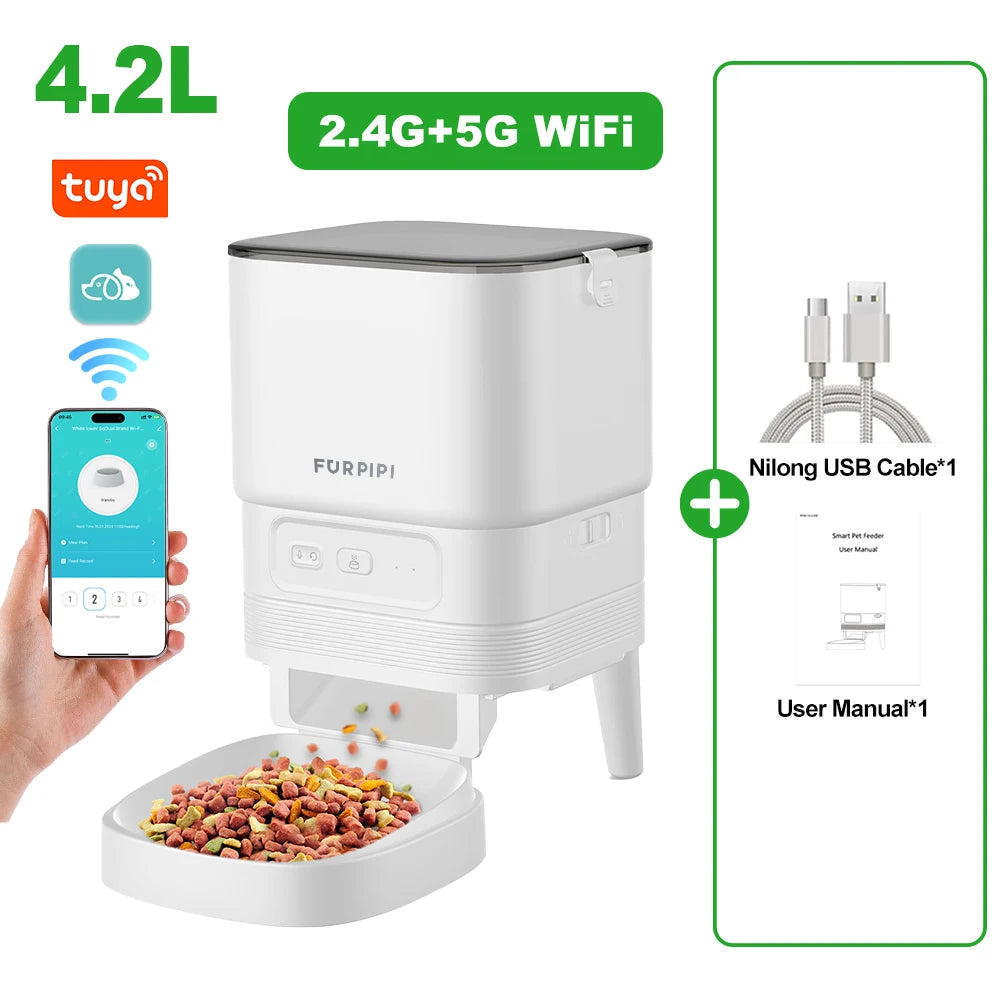 Automatic Feeder for Cat Dog 5G WiFi Smart Cat Feeder Feed Time Setting for Pets Dogs Cats Food Automatic Dispenser Bowl Furpipi