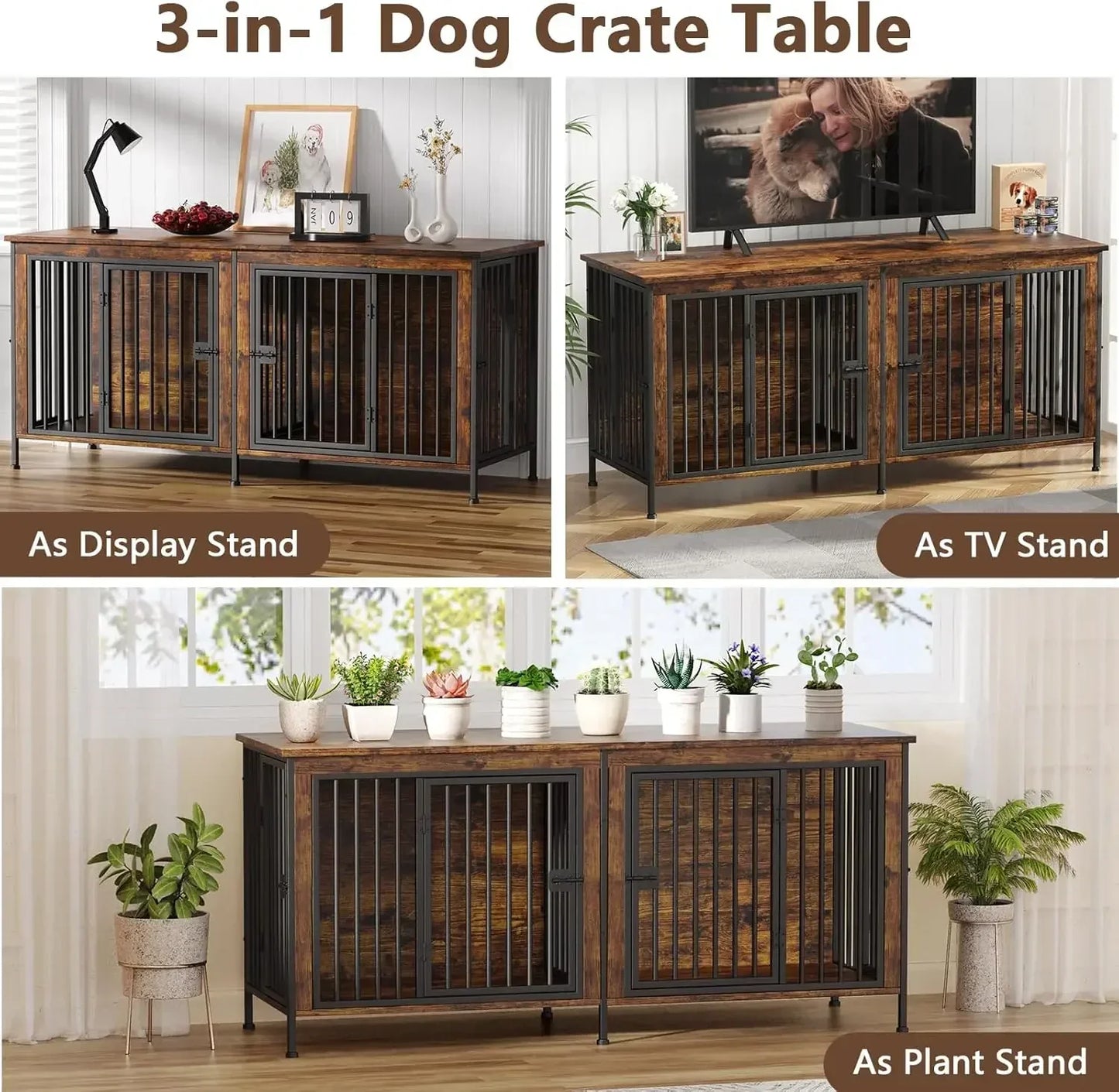 78 Inch Dog Cage Furniture for 2 Dogs, Extra Large Double Dog Crate Furniture Large Breed, XXL Thick Wooden Dog Crate Furniture