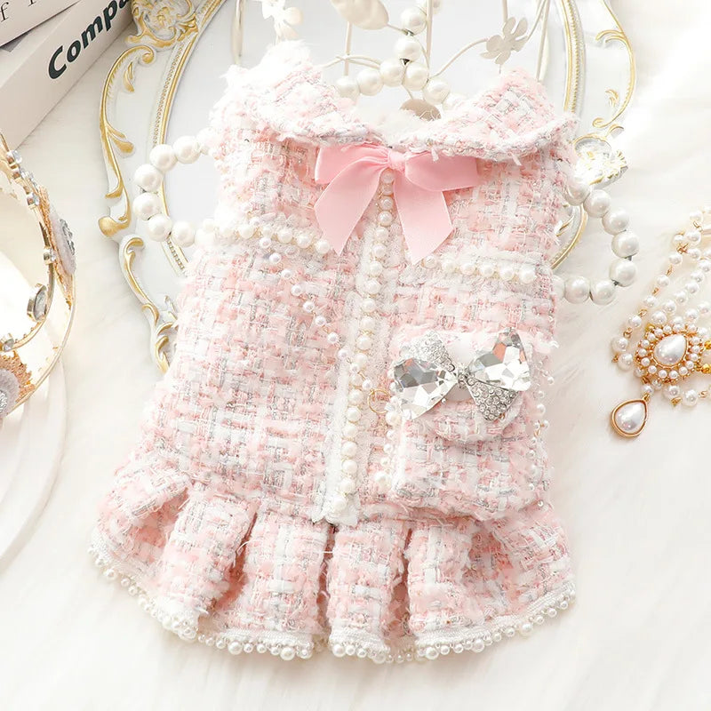 Ins New Winter Dog Clothes Cat Princess Dress Backpack Pink Luxury Fashion Design Dog Thickened Skirt Dog Christmas Clothes