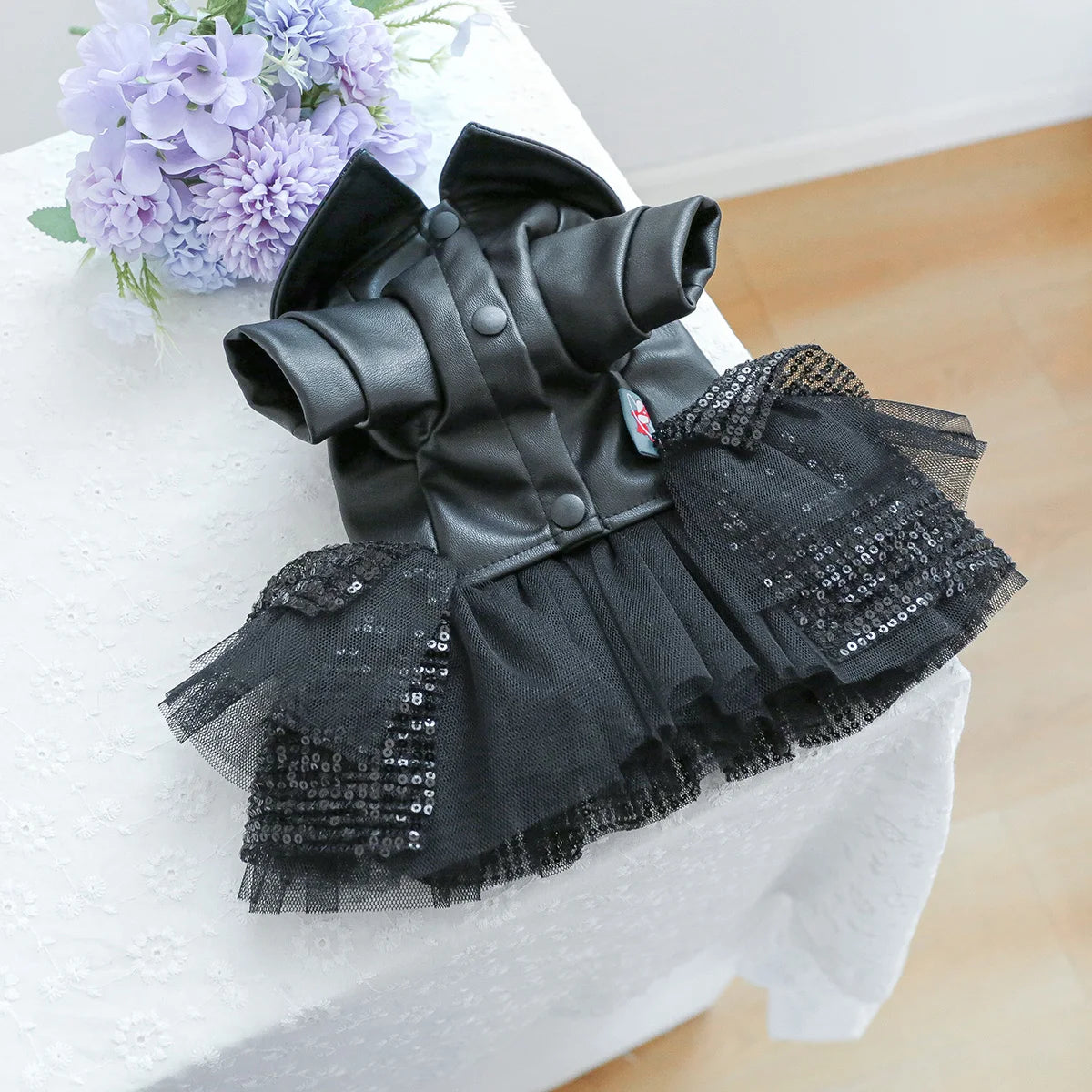 Autumn punk sequin leather Dog Clothing  princess pet dress less dog dress for small to medium dog  Chihuahua Yorkies Dress