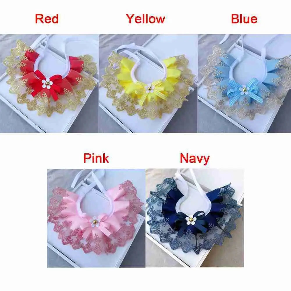 Adjustable Neck Strap Dog saliva towel Dog Neckerchief Lace Mesh Bowknot Puppy String Bib Pet Collar