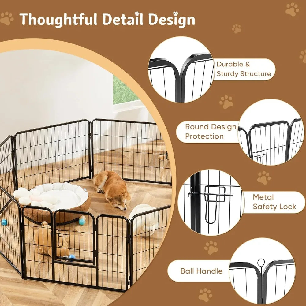 Dog Playpen Indoor Fence 16 Panel 24" Height Metal Exercise Pen with Door Small Puppy/Medium/Large Dogs Animal Pet