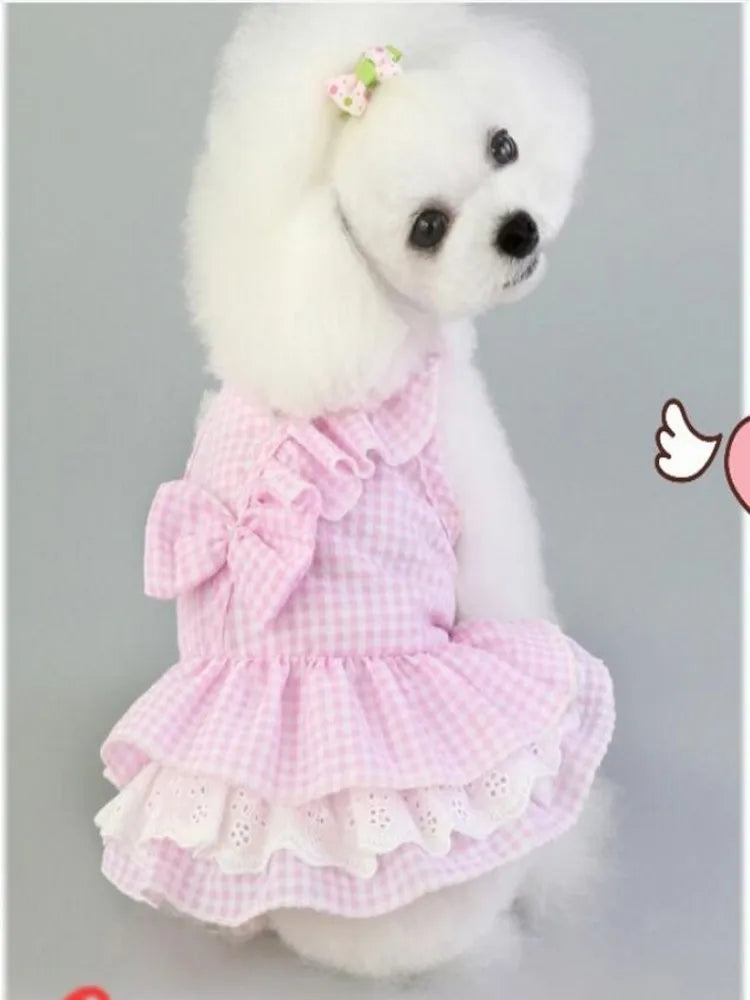 Pink Blue Pet Bulldog Dress Spring Summer Party Skirt Teddy French Cat Dress