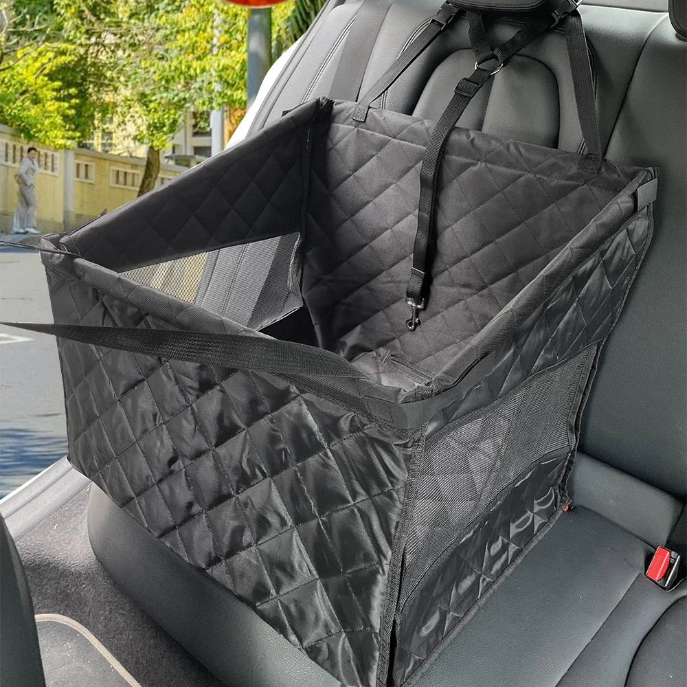 Pet Car Seat Basket with 2 Safety Belts Breathable Secure Rear Dog Car Seat Protector for Cats Dogs Easy-Clean Transparent Mesh