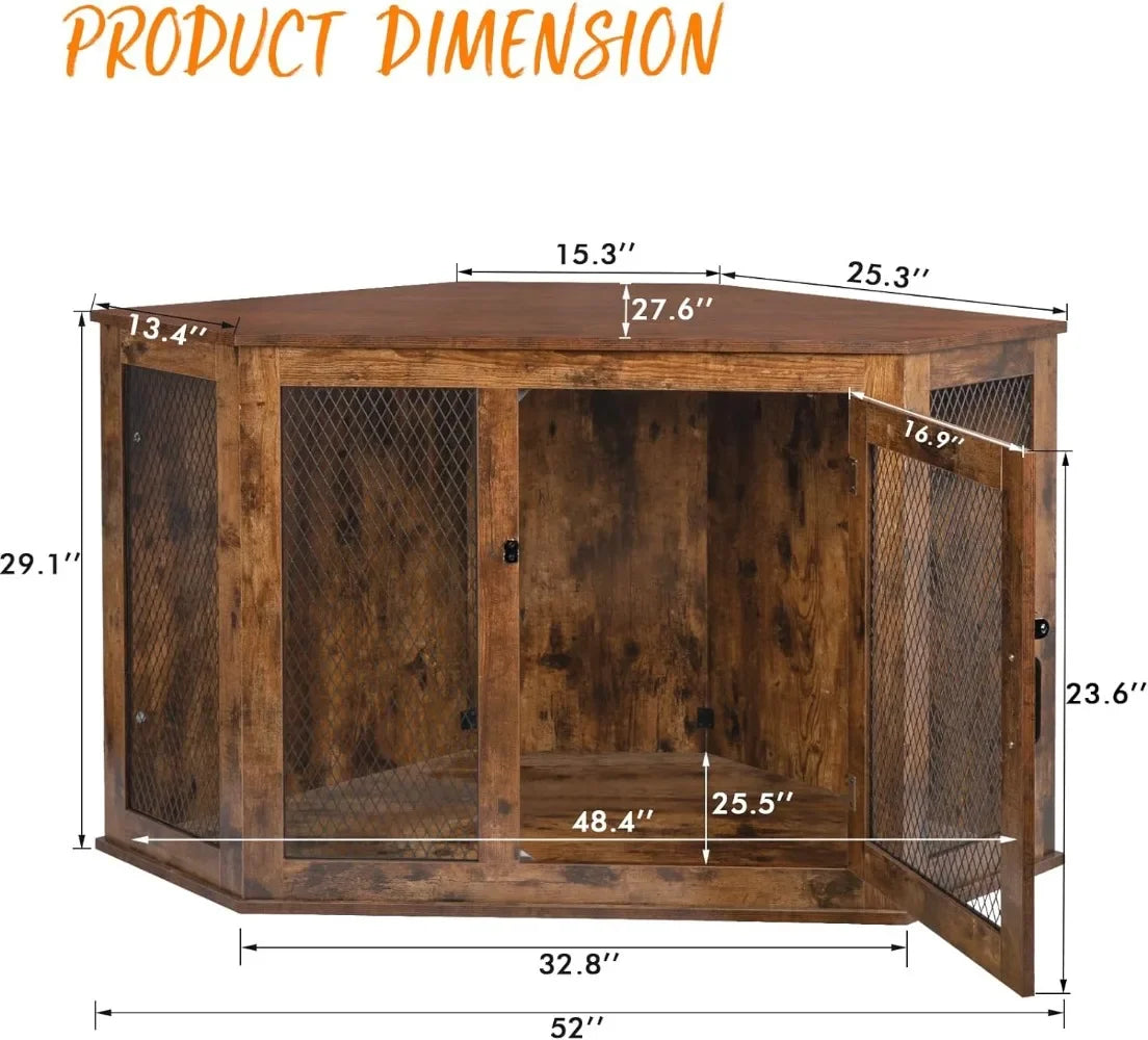 Corner Dog Crate Furniture 44/52inch Wooden Dog Kennel Furniture with Mesh Decorative Wood Dog House for Indoor use