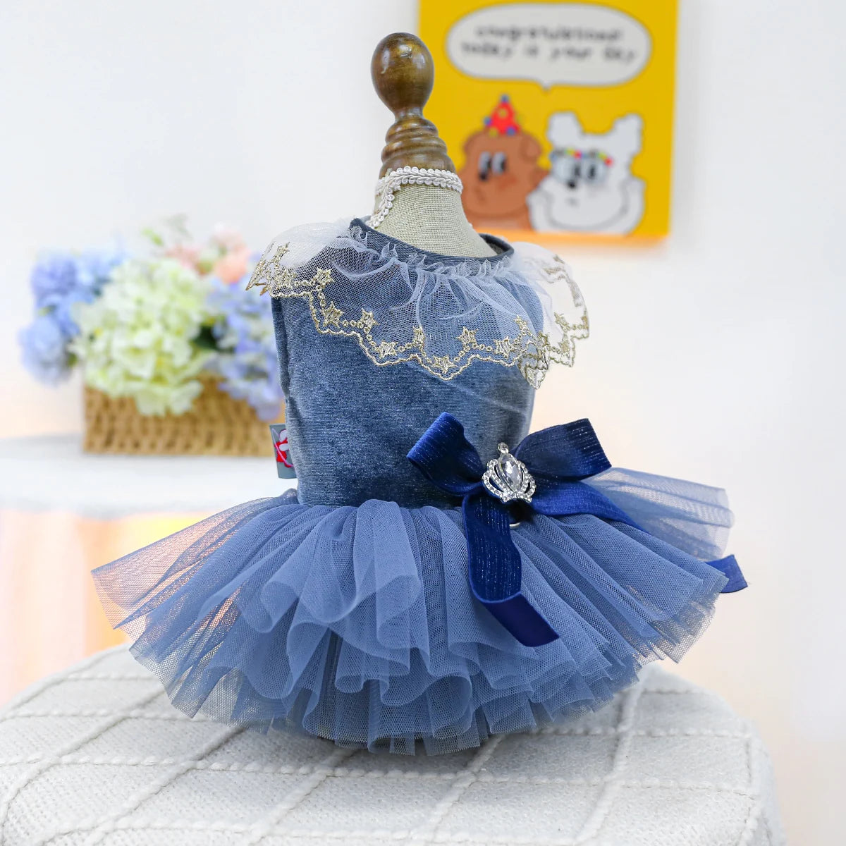 1PC Pet Clothing Spring and Autumn Blue Bow Royal Dress Dress Suitable for Small and Medium sized Dogs