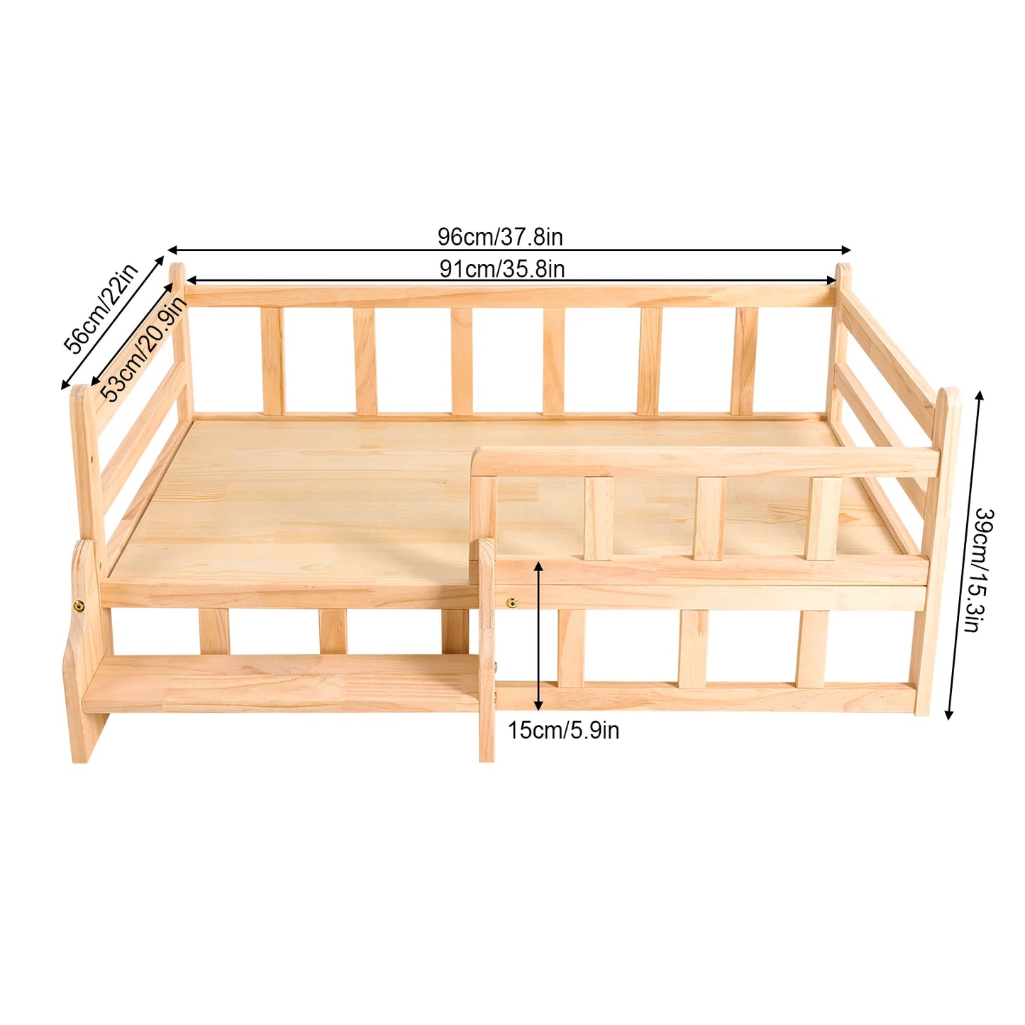 Solid Wood Pet Bed, Wooden Dog Bed Frame, Dog Kennel Furniture, Dog Bed Stand Elevated Fence Rounded Corners for Cats or Dogs