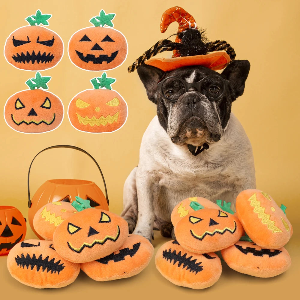 Halloween Dog Toy Funny Pumpkin Ghost Face Pet Biting Toys Soft Plush Cat Tooth Grinding Ball Can Make Sounds Dog Training Toys