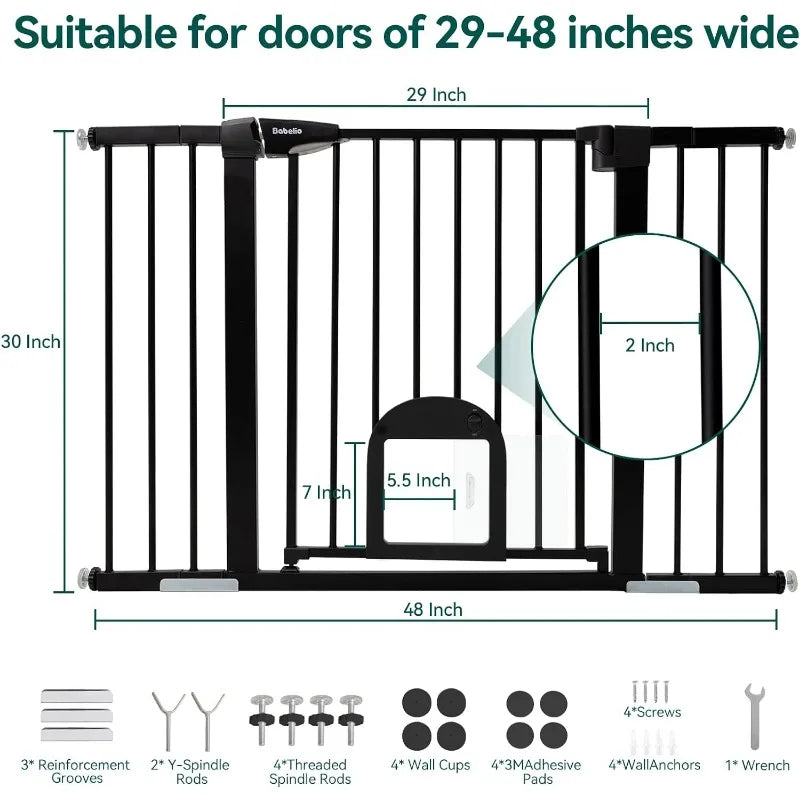 Baby Gate with Adjustable Cat Door, 29-43" Auto Close Durable Dog Gate for Stairs, Doorways and House,