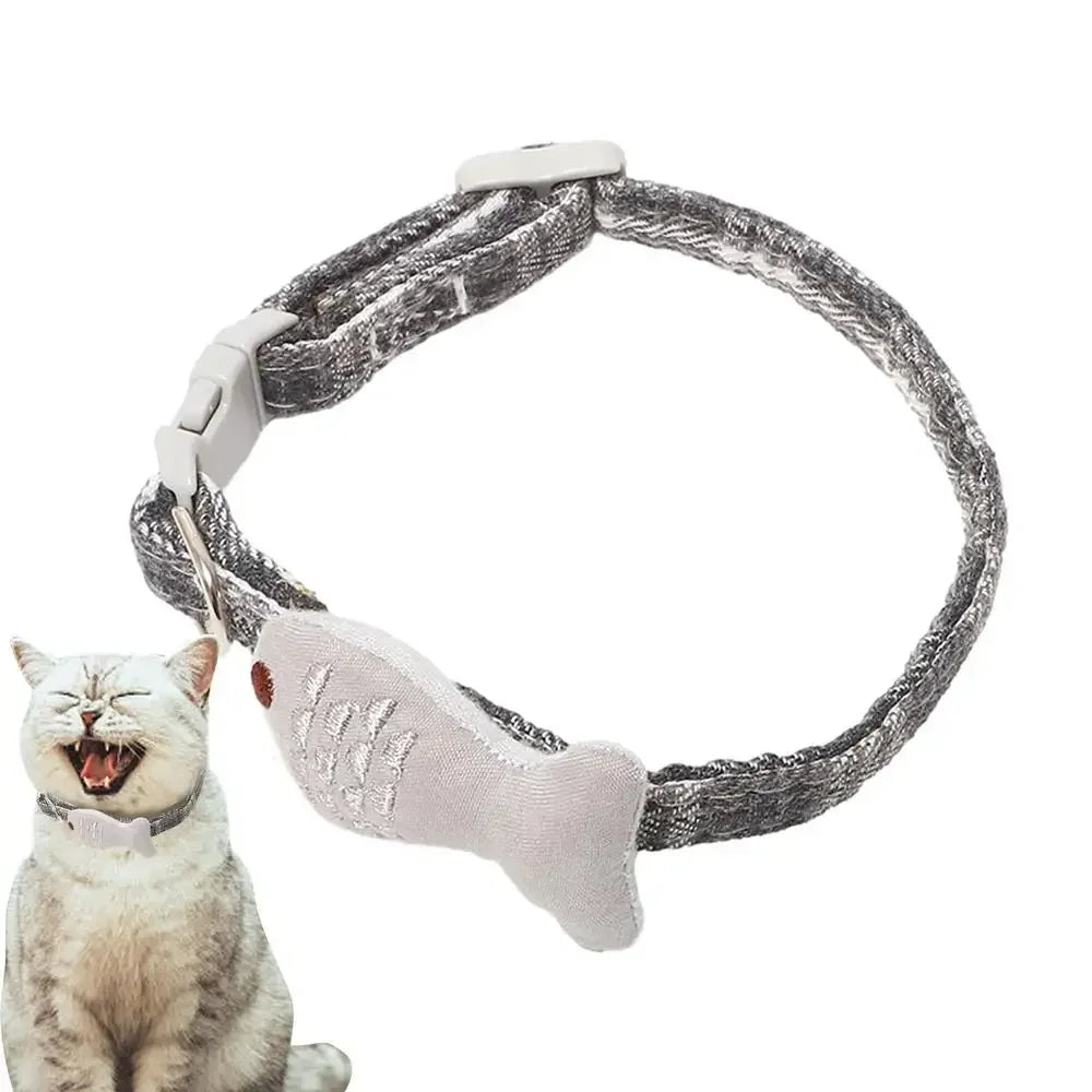 Adjustable Safety Pet Cat Collar with Fish Charm,soft Cotton Elastic Pet Safety and Comfort Cat Collar Kitten Accessories