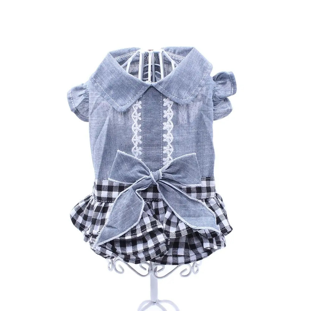 New Denim Dog Cat Dress T-Shirt Jean Plaid Princess Dress Pet Puppy Skirt Spring/Summer Clothes Apparel