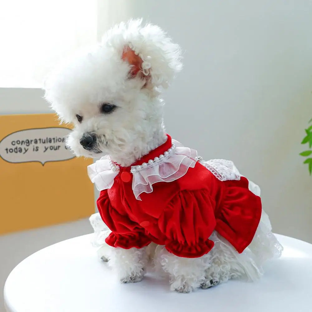 Dog Princess Dress with Bow Tie, Lace Trim, Mesh Stitching, Clothes for Small Dogs, Chihuahua