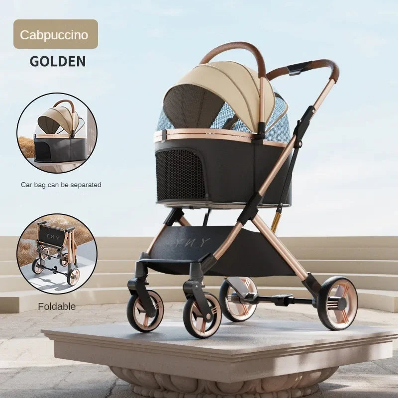 Detachable Pet Stroller Ultra-light Portable Outdoor Cat and Dog Stroller Aluminum Alloy Frame Four-wheel Shock Absorber