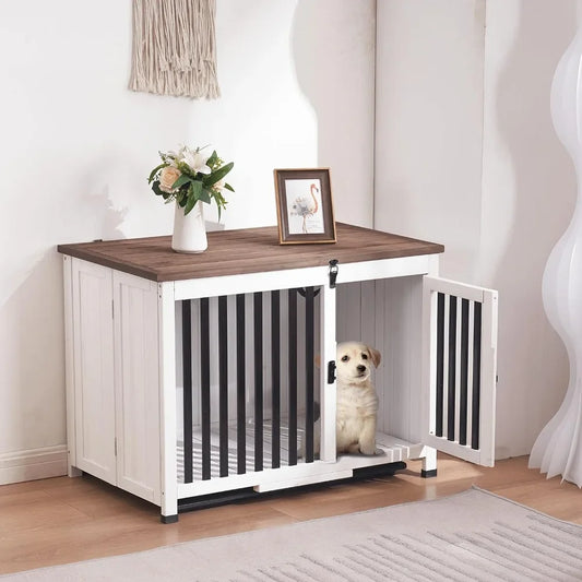 Wooden Dog Crate Furniture Dog Kennel Pet House End Table Solid Wood Portable Foldable Indoor Cage for Dogs No Assembly