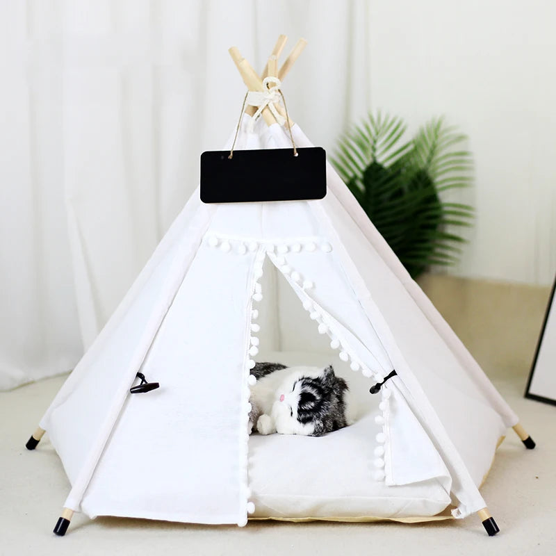 Tente pour animaux de compagnie, lit pour chien, portable, amovible, lavable, tipi, chiot, chat, intérieur et extérieur, niche avec coussin et tableau noir