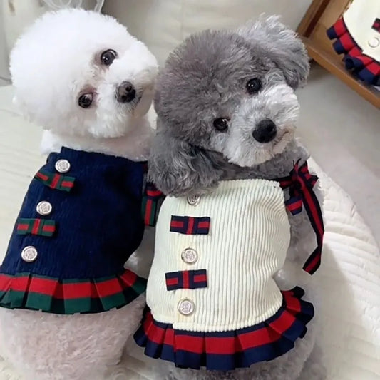 Dog Pleated Skirt British Style Color Contrast Strap Slip Dress Fashion Comfortable Dog Dress Cat Clothes Pet Clothes