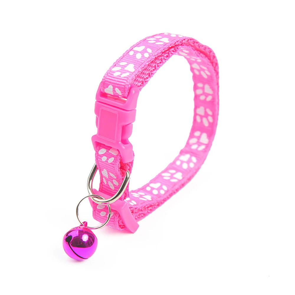 Pet Collar With Bell Cartoon Footprint Colorful Dog Puppy Kitten Collar Adjustable Safety Bell Ring Necklace Pet Accessories