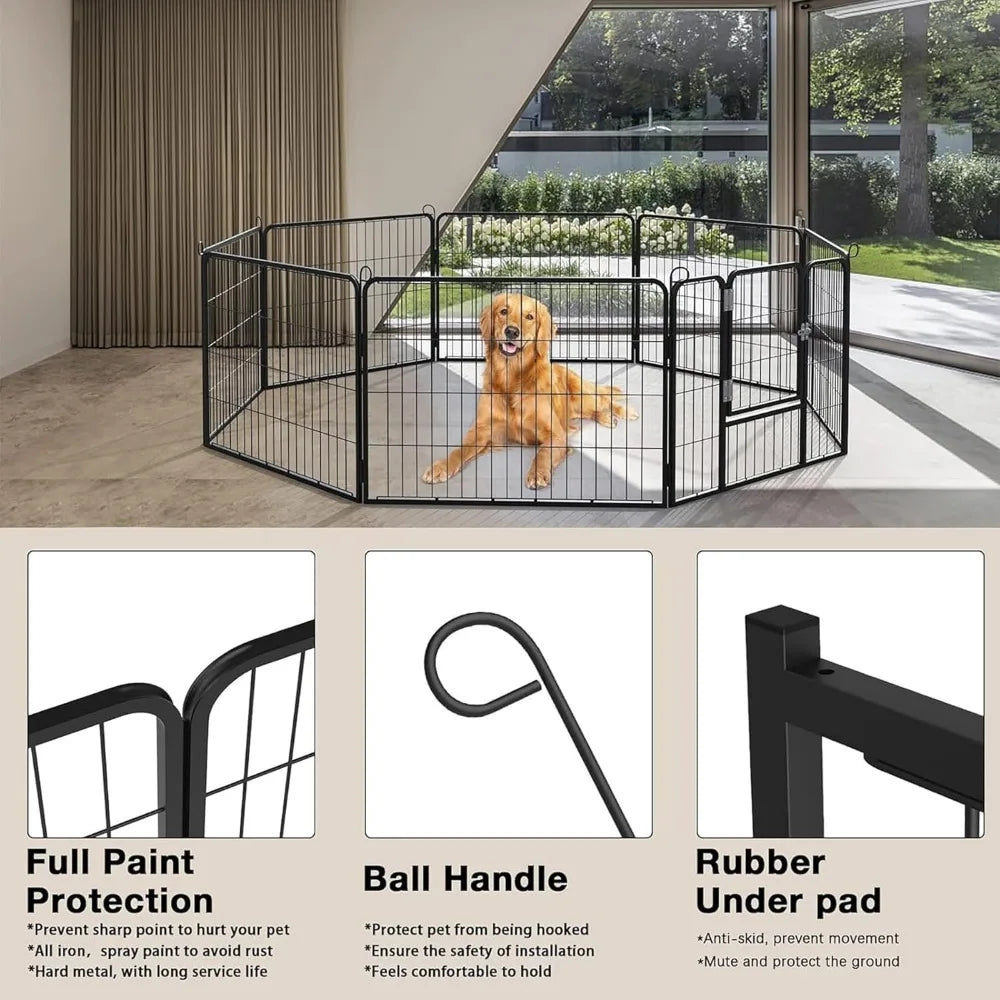 Heavy Duty Metal Dog Plaype/Fence for Outdoor, 8/16 Panels 24"/32"/40" Height Rustproof with Doors for Large/Medium/Small Dogs