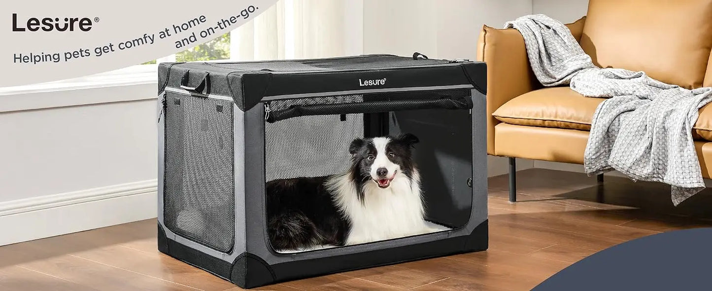 Lesure Soft Collapsible Dog Crate - 26 Inch Portable Travel Dog Crate for Small Dogs Indoor & Outdoor, 4-Door Foldable Pet Kenne