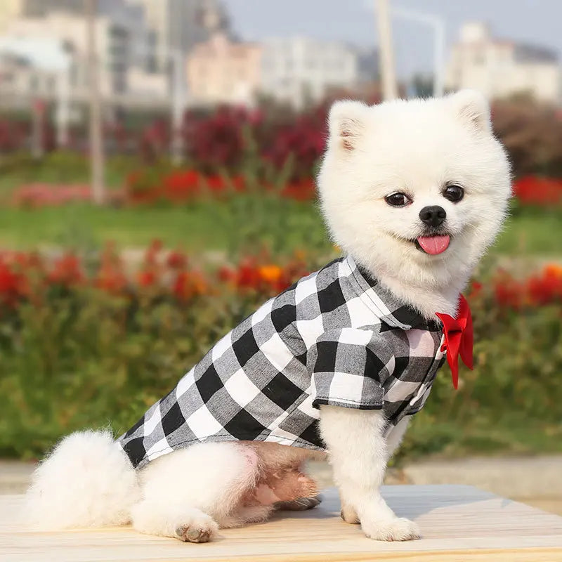 T-shirts classiques pour chiens avec nœud papillon et carreaux - Vêtements d'été fins et respirants pour petits et grands chiens - Chihuahua, chiot, chat - Gilet pour yorkshire