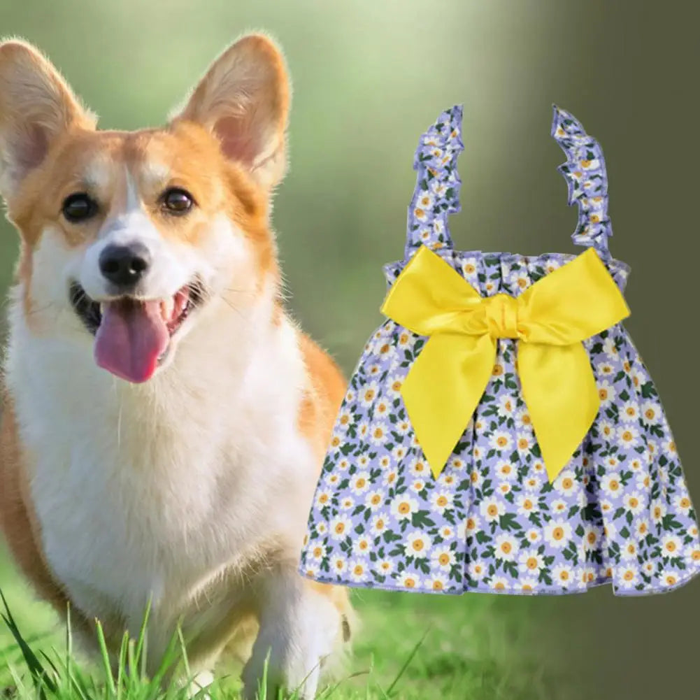 Fine Workmanship Easy-wearing Dress-up Pet Dog Bowknot Floral Princess Dress Dog Fancy Dress Daily Wear