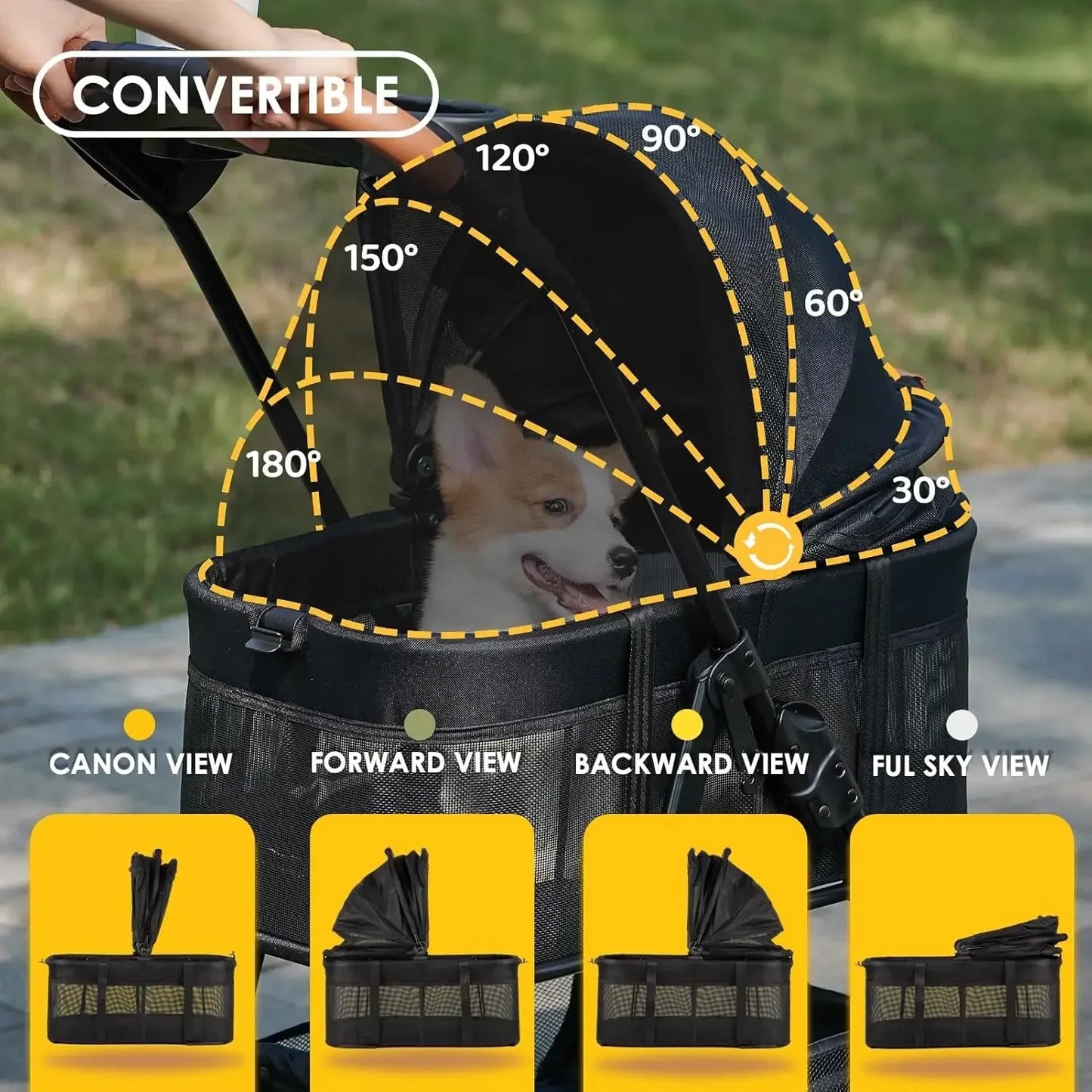 3 in 1 Folding Dog Stroller Pet Folding Stroller 4 Wheels Dog/Cat Puppy Stroller W/Removable Travel Carrier for Small/Medium Pet