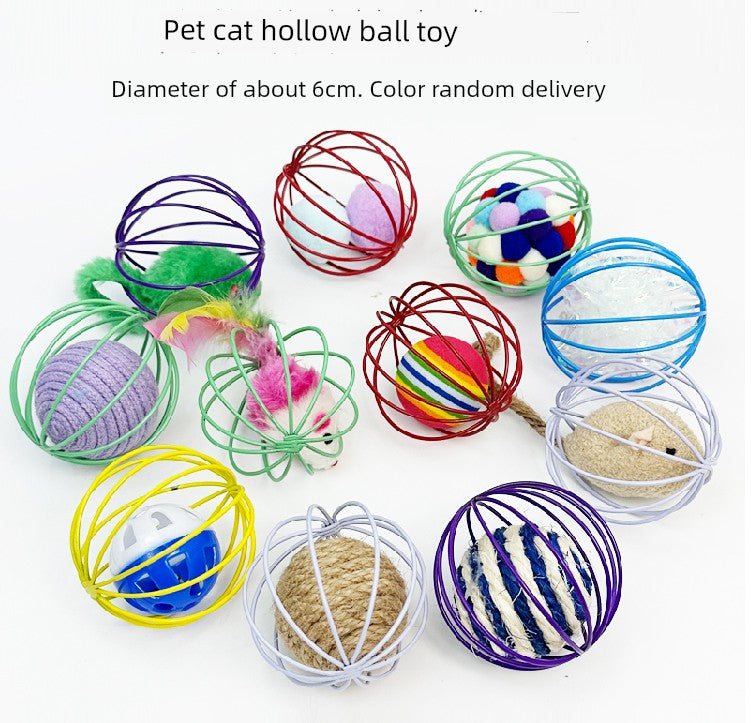 Cage Mouse Cat Toy Self-Hi Fun Artificial Little Mouse Cut Out Color Feather Toy Ball Relieving Stuffy Cat Teasing Ball